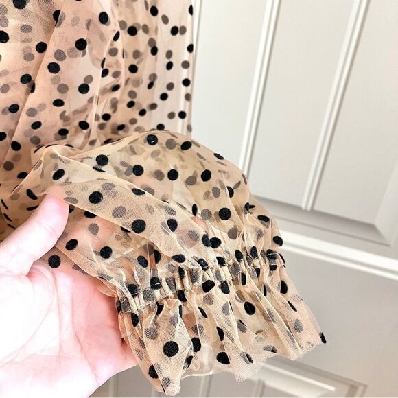 Majorelle Revolve mini dress polka dot black nude ruching size small - Picture 9 of 12